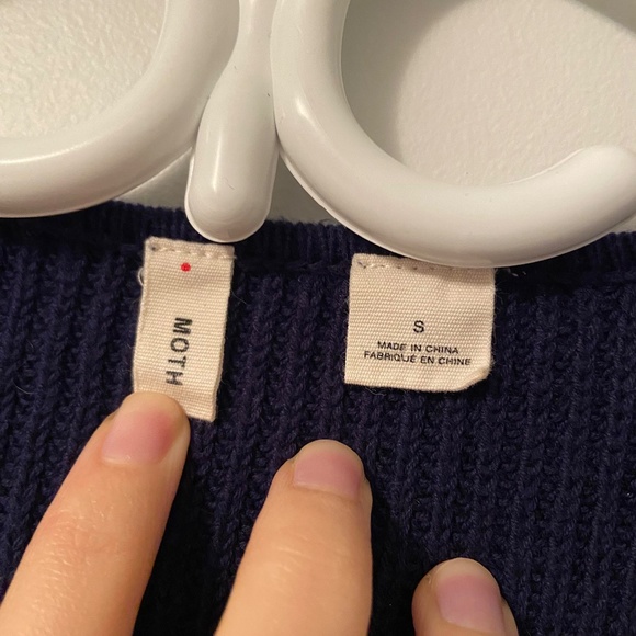 ANTHROPOLOGIE MOTH LIZA NAVY BLUE COTTON V-NECK WRAP SWEATER COASTAL GRANDMA - Picture 3 of 6